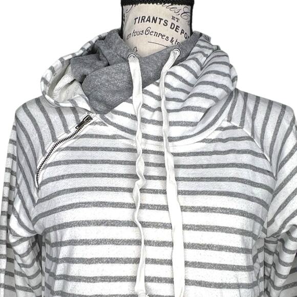 Maurices SMALL Stripe Zipper Detail Oversize Cowlneck Pullover Hooded Sweatshirt - Picture 7 of 11